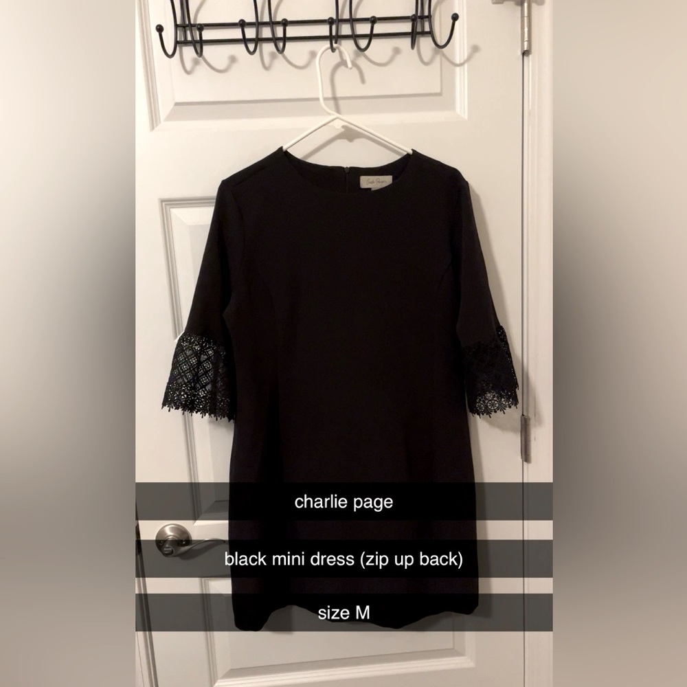 CHARLIE PAGE black mini dress size Medium 
Zip up back